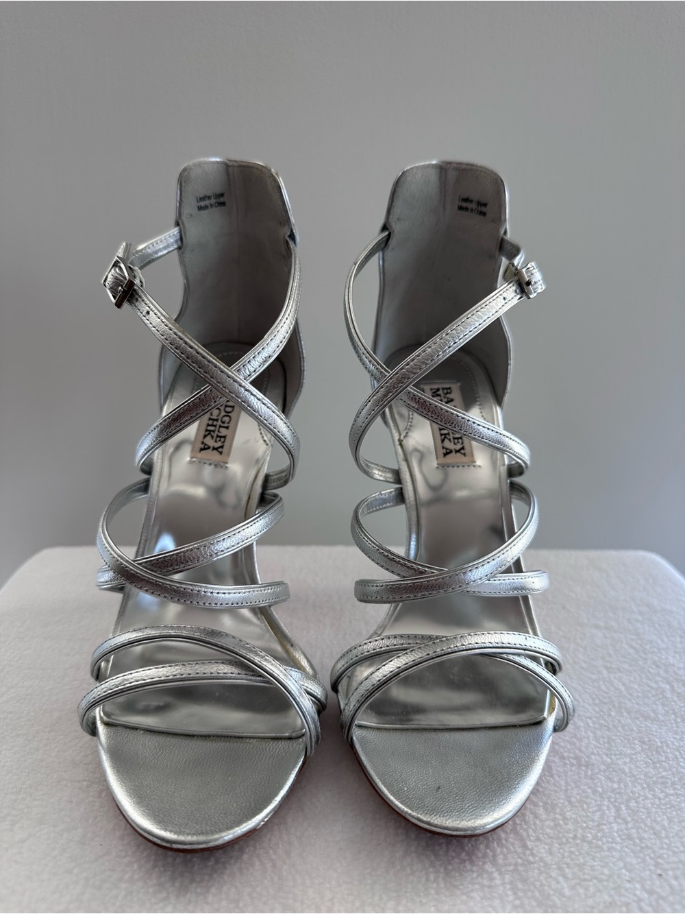 Badgley Mischka Metallic Silver Strappy Heels